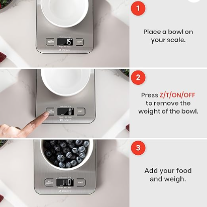 Etekcity Food Kitchen Scale, Digital Grams and Ounces for Weight Loss, Baking, Cooking, Keto and Meal Prep, LCD Display, Medium, 304 Stainless Steel