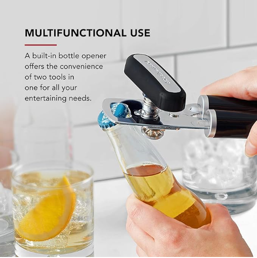 KitchenAid Classic Multifunction Can Opener and Bottle Opener Easy to Use, Razor Sharp Stainless Steel Cutting Wheel, Soft Ergonomic Handles, Black