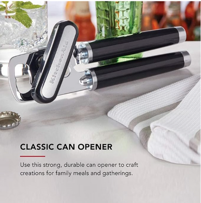 KitchenAid Classic Multifunction Can Opener and Bottle Opener Easy to Use, Razor Sharp Stainless Steel Cutting Wheel, Soft Ergonomic Handles, Black