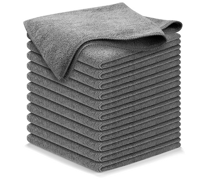 USANOOKS Microfiber Cleaning Cloth Grey - 12 Pcs (12.5"x12.5") - High Performance - 1200 Washes, Ultra Absorbent Microfiber Towel Weave Grime & Liquid for Streak-Free Mirror Shine - Car Washing Cloth