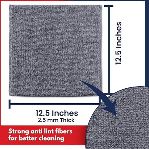 USANOOKS Microfiber Cleaning Cloth Grey - 12 Pcs (12.5"x12.5") - High Performance - 1200 Washes, Ultra Absorbent Microfiber Towel Weave Grime & Liquid for Streak-Free Mirror Shine - Car Washing Cloth